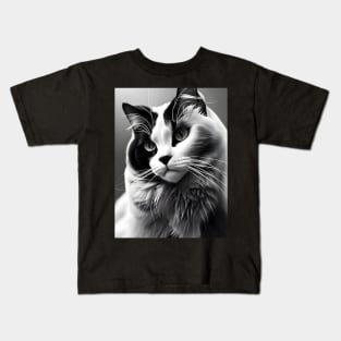 Black and White Cat - Modern Digital Art Kids T-Shirt